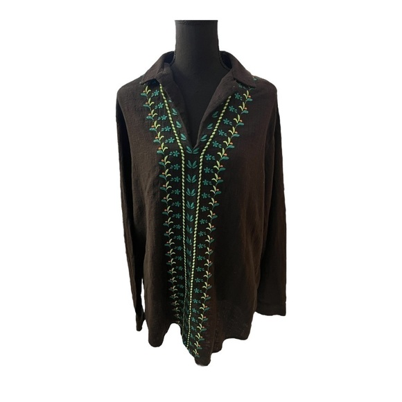 INC International Concepts Embroidered Blouse Long Sleeve L - Picture 1 of 7